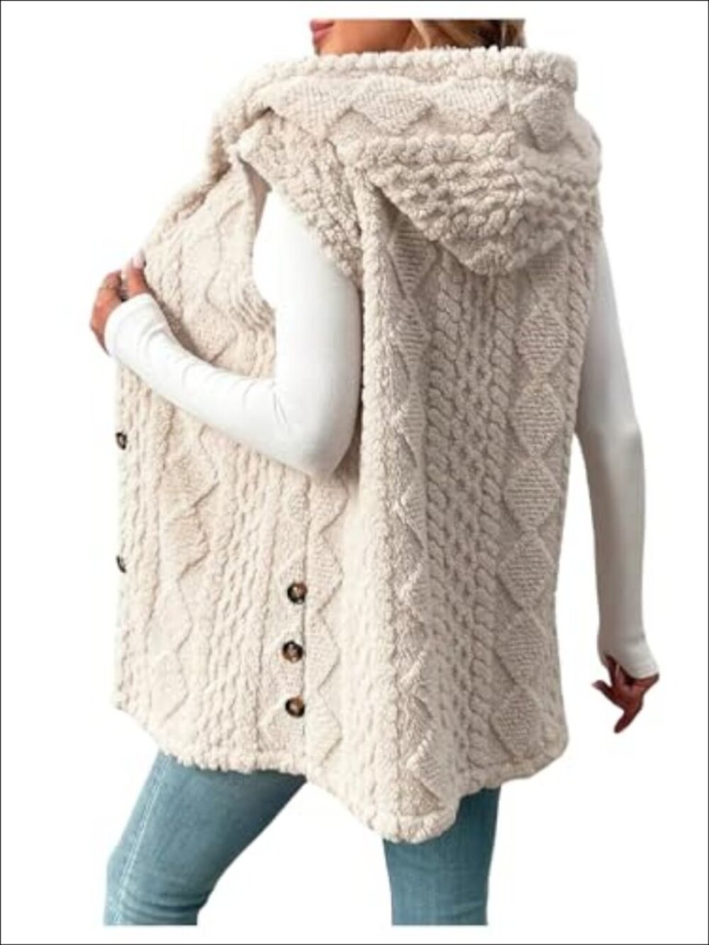 SOLY HUX Women's Button Down Fleece Sleeveless Vest Hooded Coat